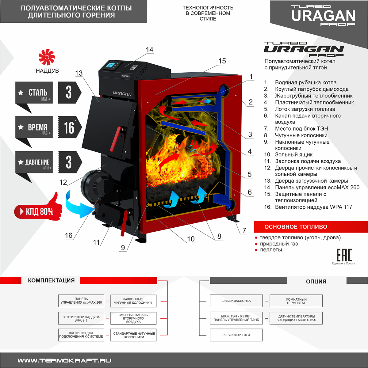 Котел отопительный комбинированный URAGAN Prof turbo 28 кВт Котел отопительный комбинированный URAGAN Prof turbo 28 кВт – фото 3