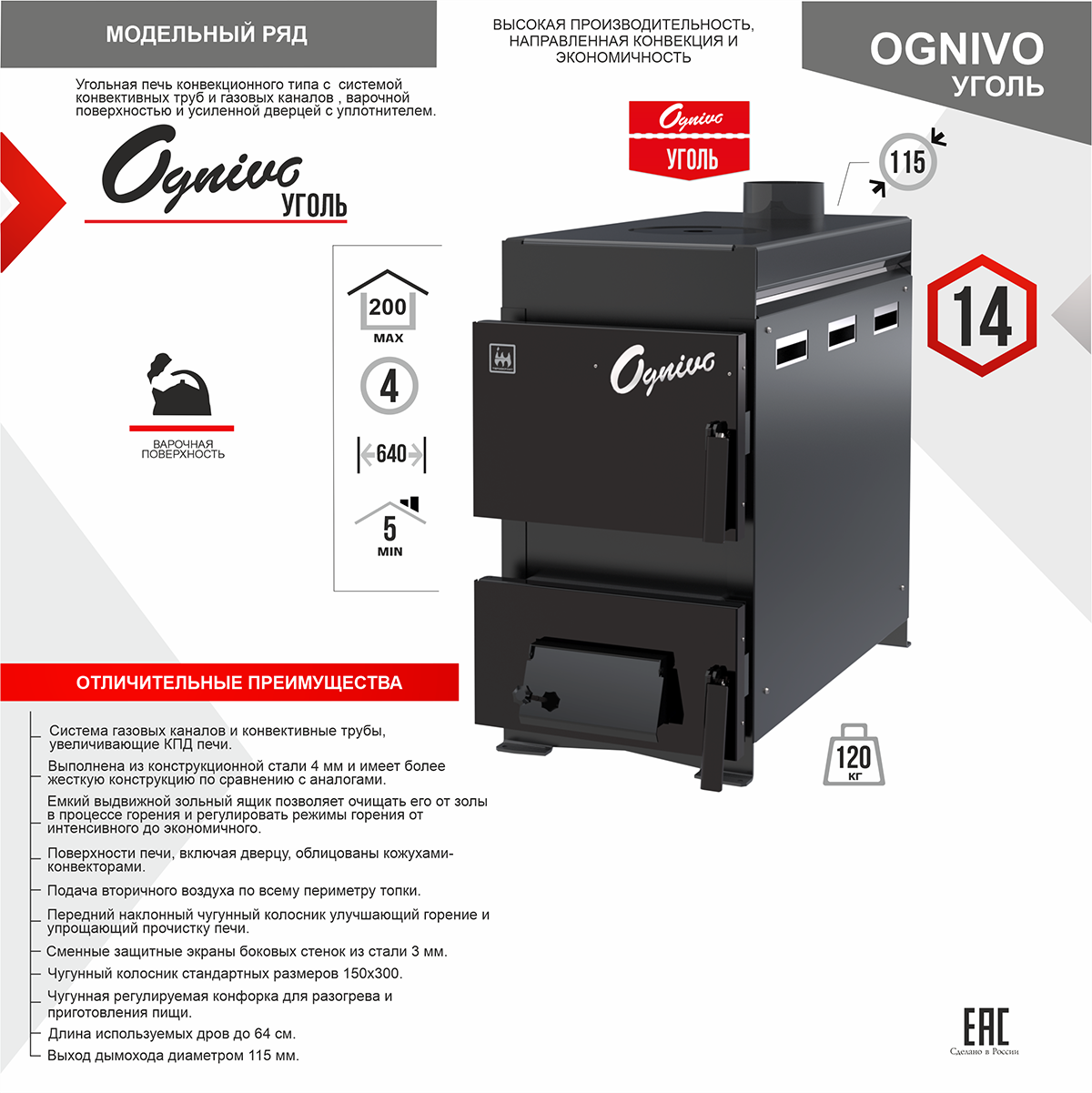 Печь отопительная Ognivo-II Угольная Печь отопительная Ognivo-II Угольная – фото 8